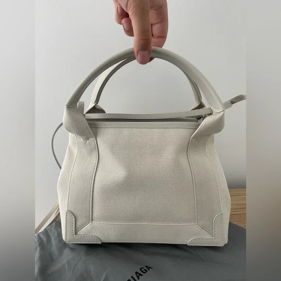 Balenciaga XS Navy Cabas Bag White Cream Black Logo Print Tote NWT - Picture 9 of 11